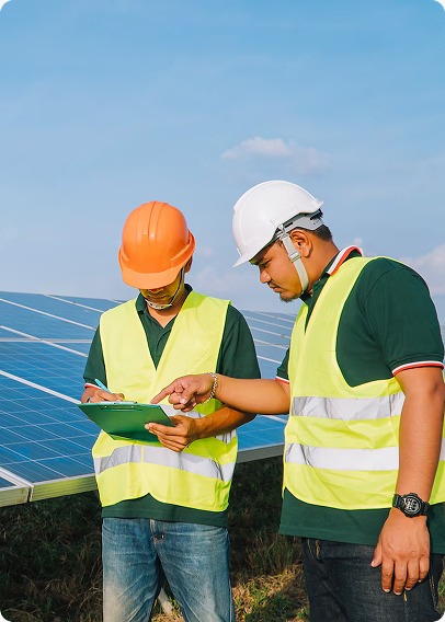 Professionals installing solar panels on a roof